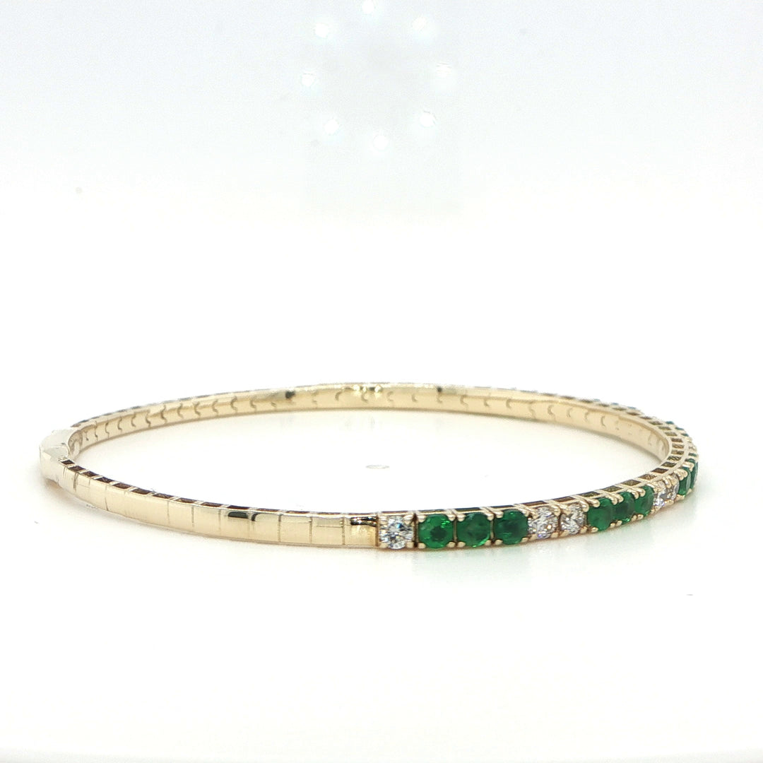 14K Yellow Gold Emerald & Diamond Oval Flex Bangle