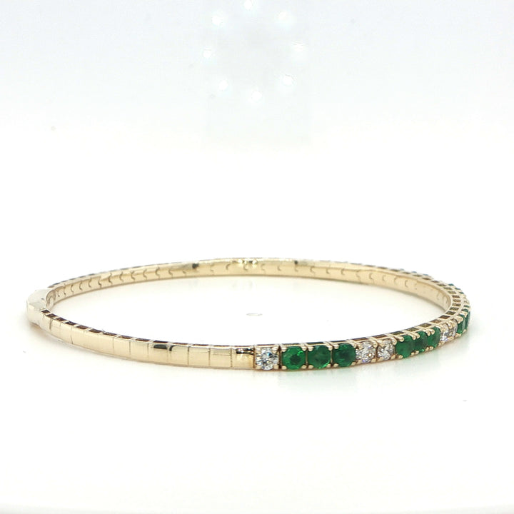 14K Yellow Gold Emerald & Diamond Oval Flex Bangle