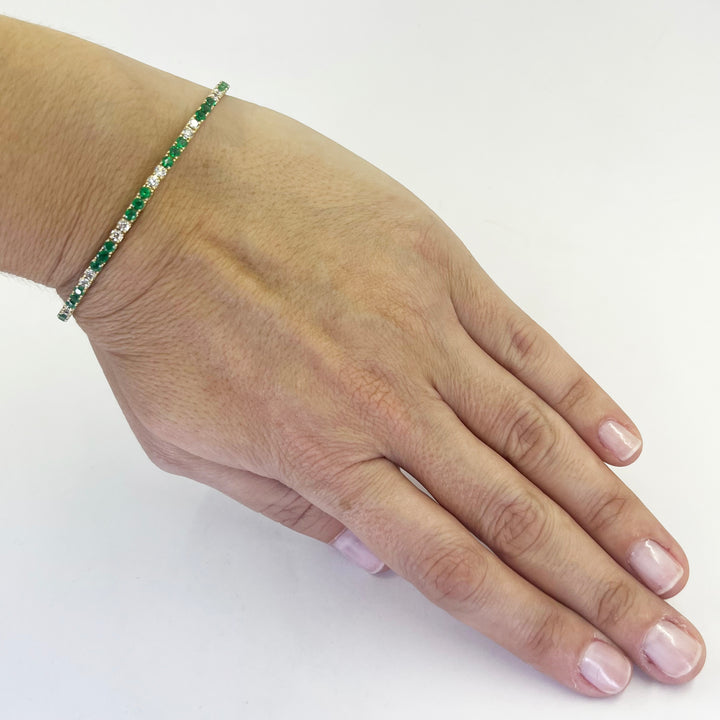 14K Yellow Gold Emerald & Diamond Oval Flex Bangle