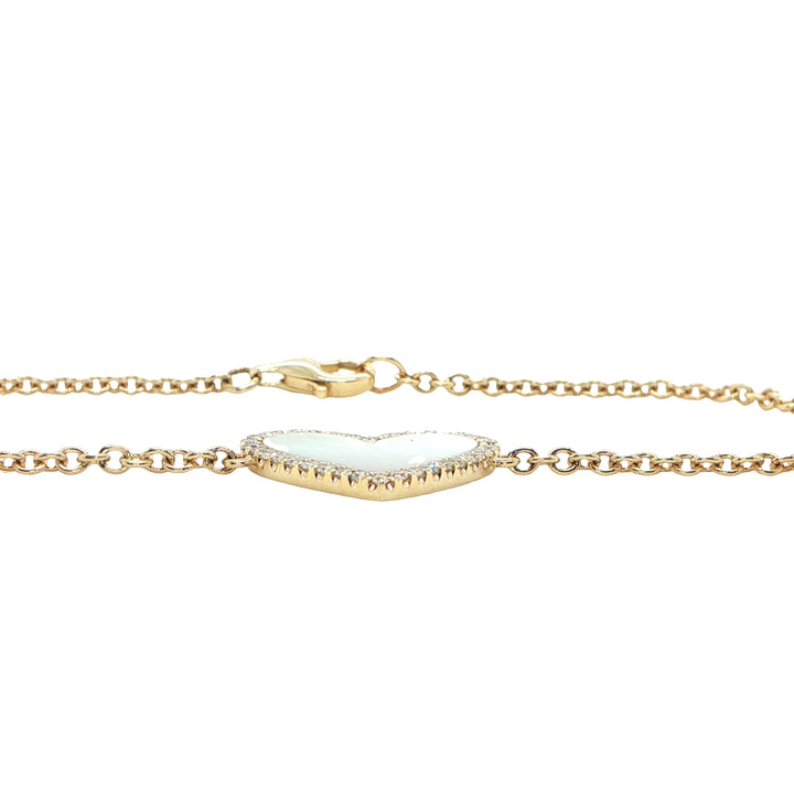 14K Yellow Gold Mother of Pearl & Diamond Heart Bracelet