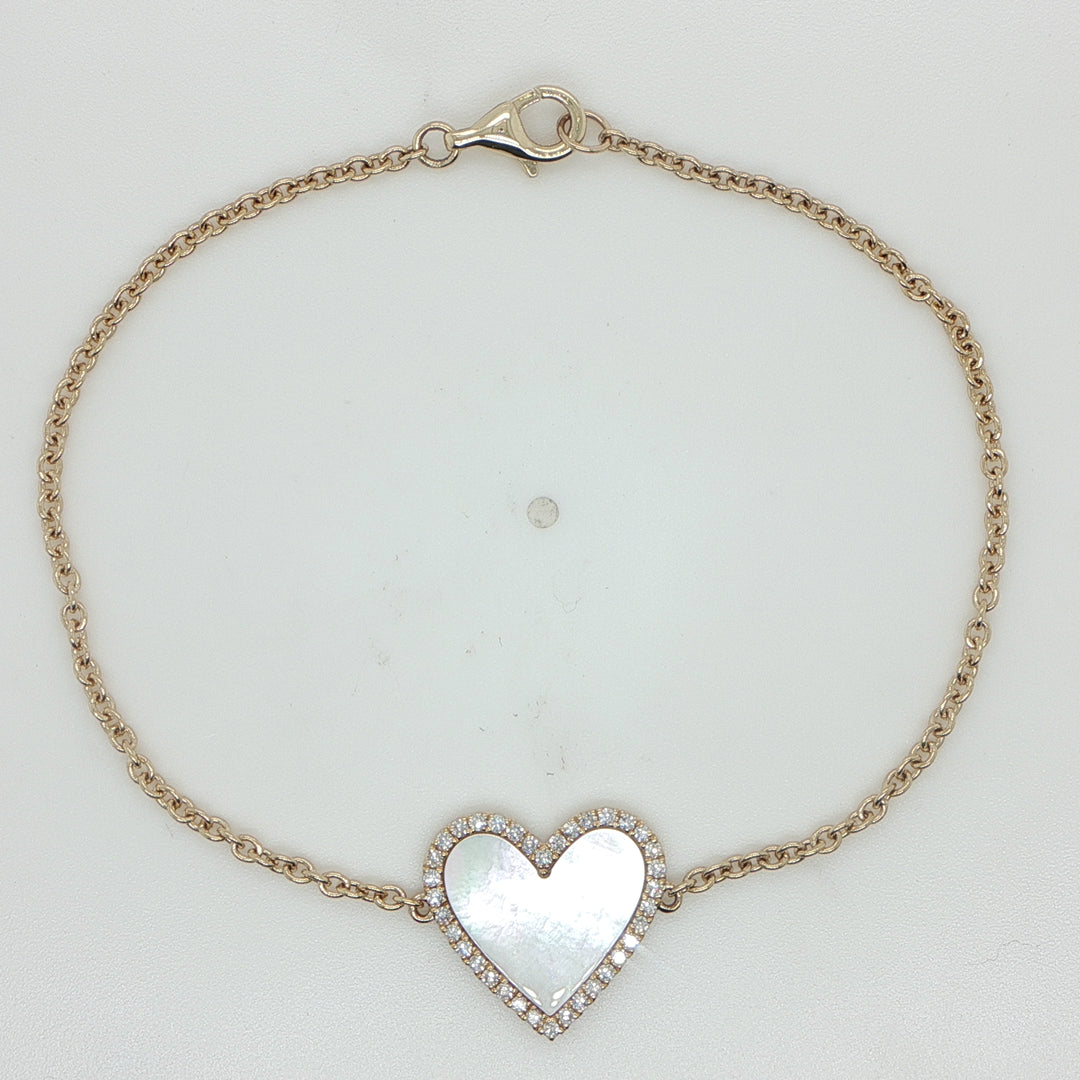 14K Yellow Gold Mother of Pearl & Diamond Heart Bracelet