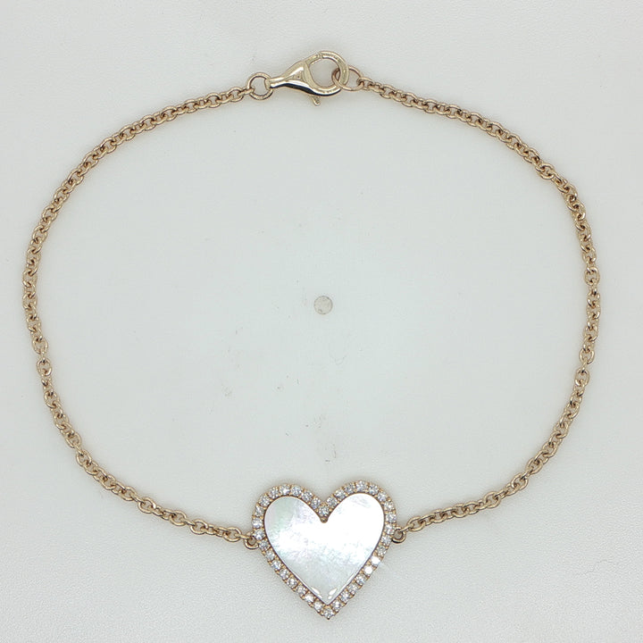 14K Yellow Gold Mother of Pearl & Diamond Heart Bracelet