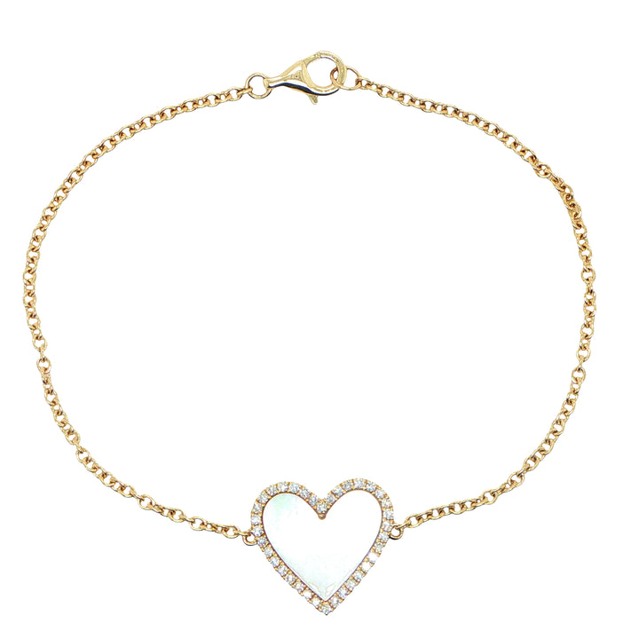 14K Yellow Gold Mother of Pearl & Diamond Heart Bracelet