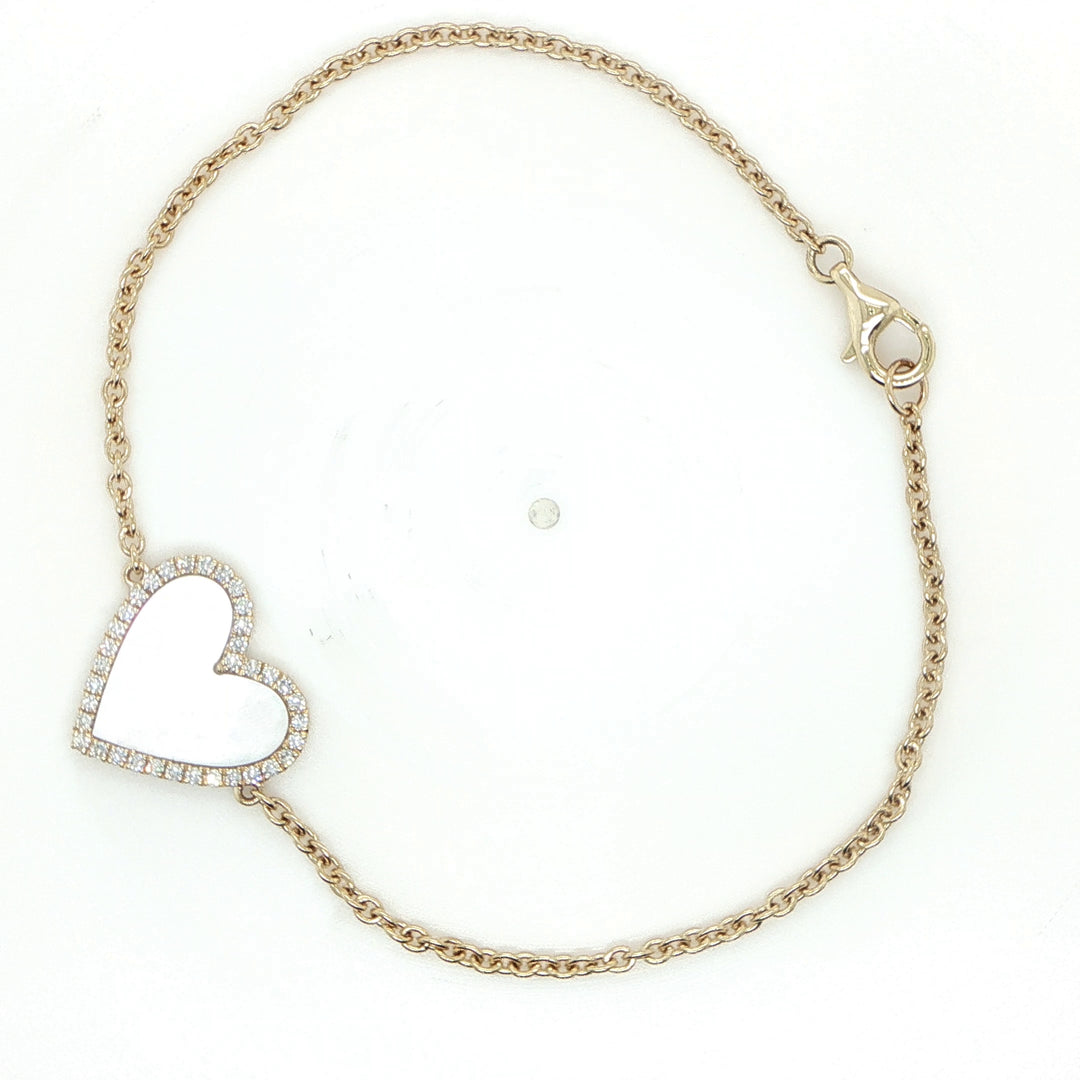 14K Yellow Gold Mother of Pearl & Diamond Heart Bracelet
