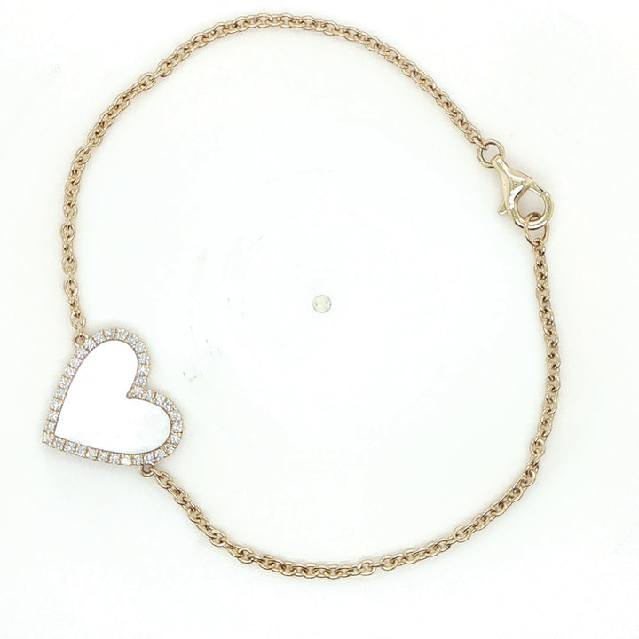 14K Yellow Gold Mother of Pearl & Diamond Heart Bracelet