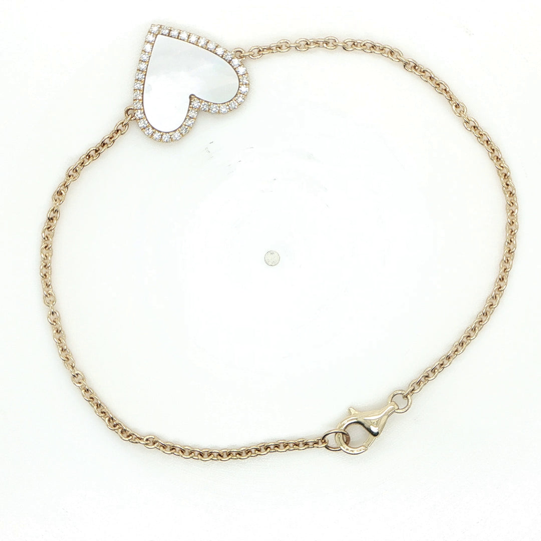 14K Yellow Gold Mother of Pearl & Diamond Heart Bracelet