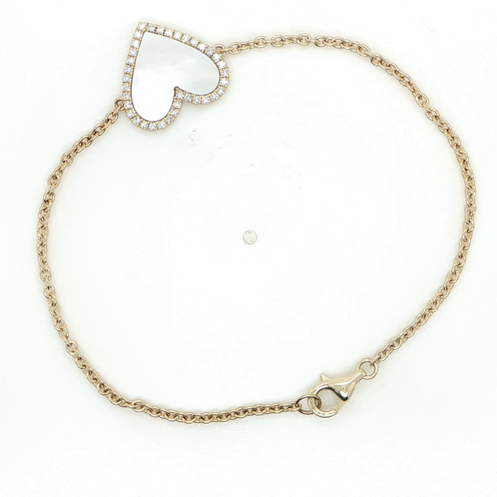 14K Yellow Gold Mother of Pearl & Diamond Heart Bracelet