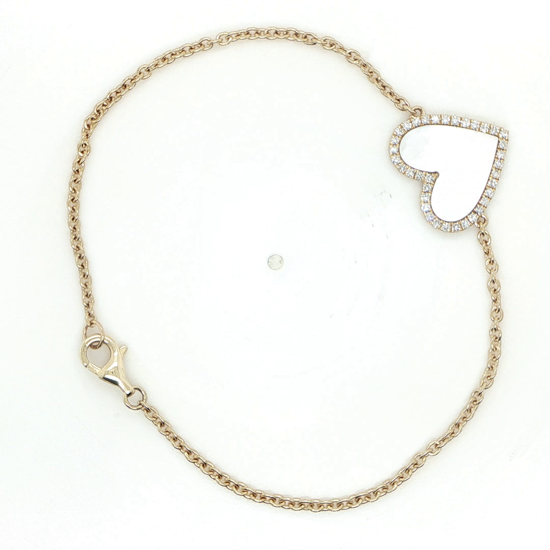 14K Yellow Gold Mother of Pearl & Diamond Heart Bracelet