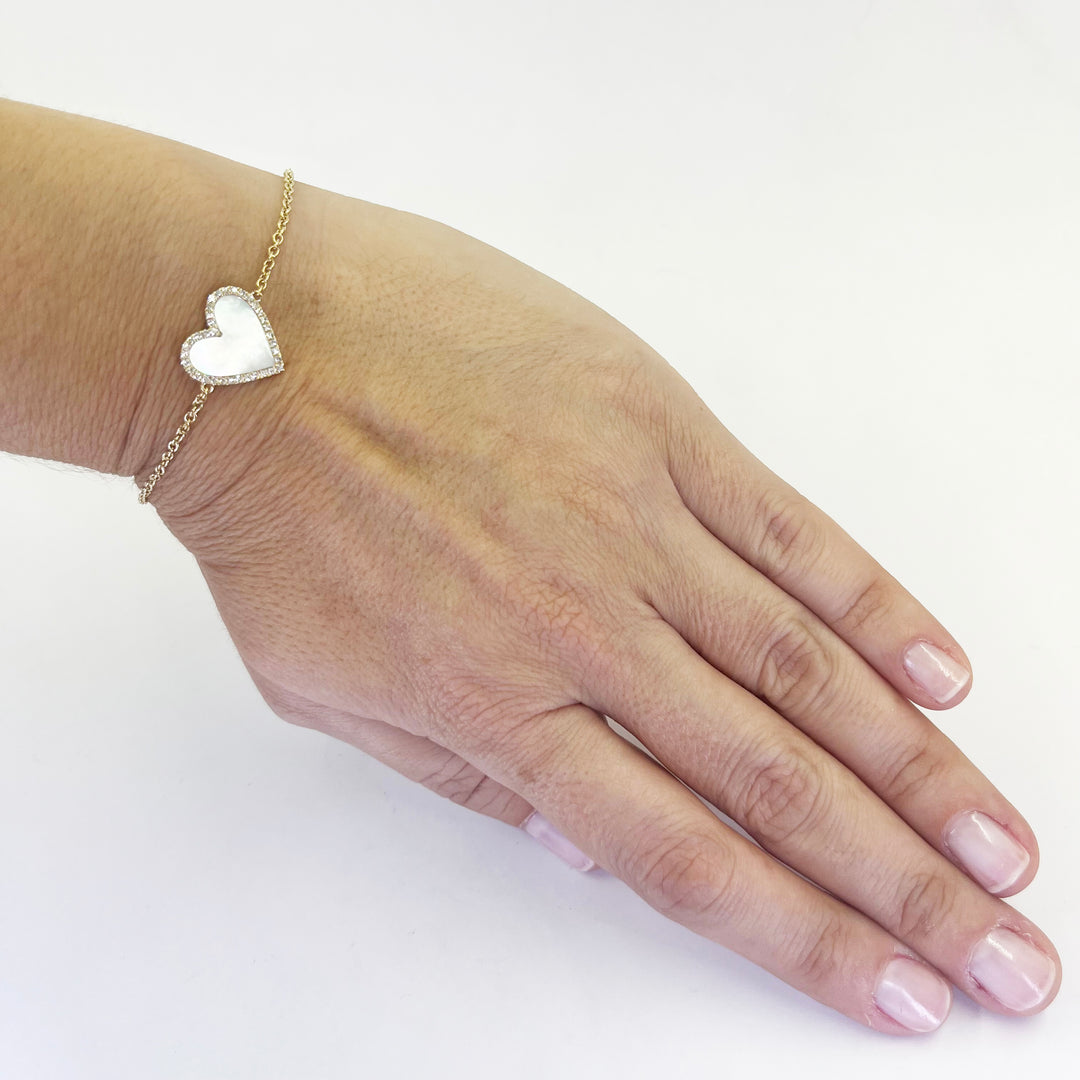 14K Yellow Gold Mother of Pearl & Diamond Heart Bracelet