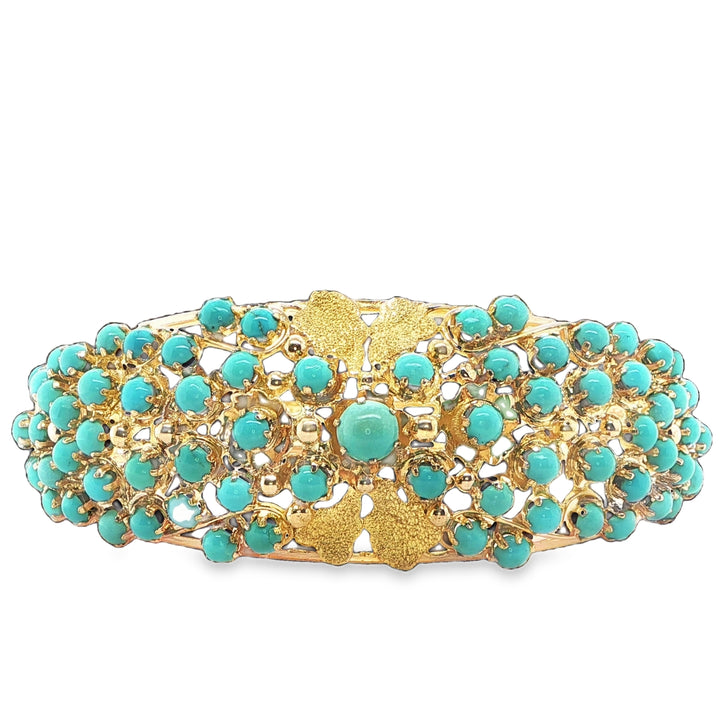 Vintage 14K Yellow Gold Turquoise Cabochon Bangle