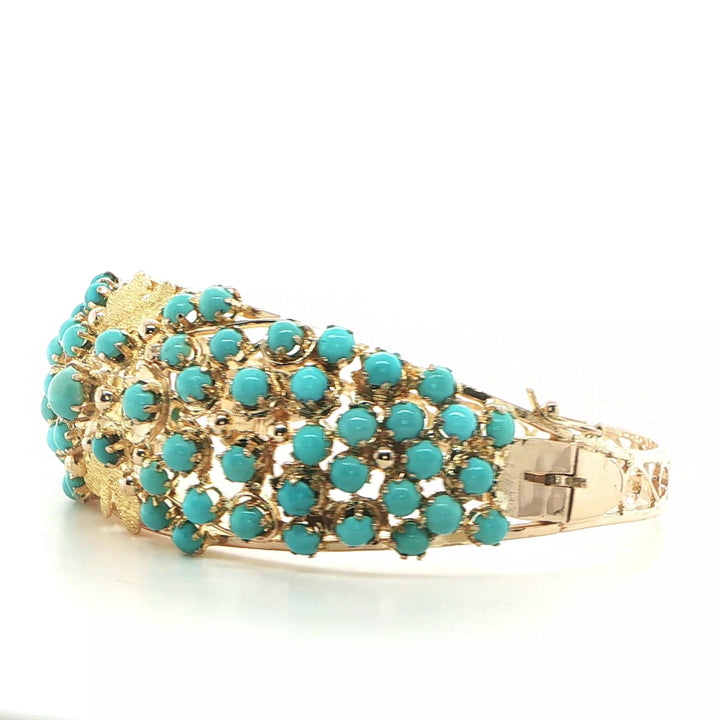 Vintage 14K Yellow Gold Turquoise Cabochon Bangle