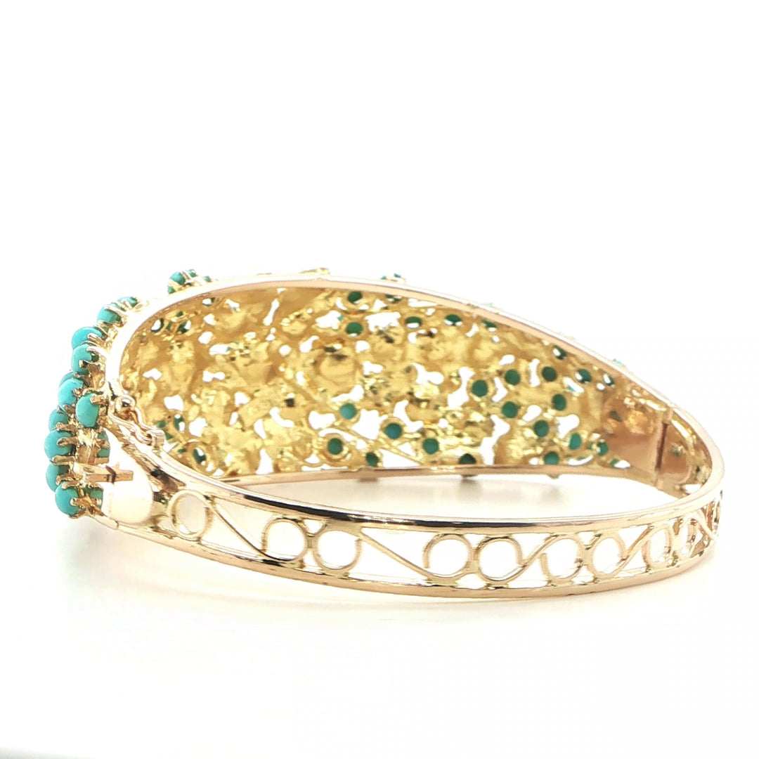 Vintage 14K Yellow Gold Turquoise Cabochon Bangle