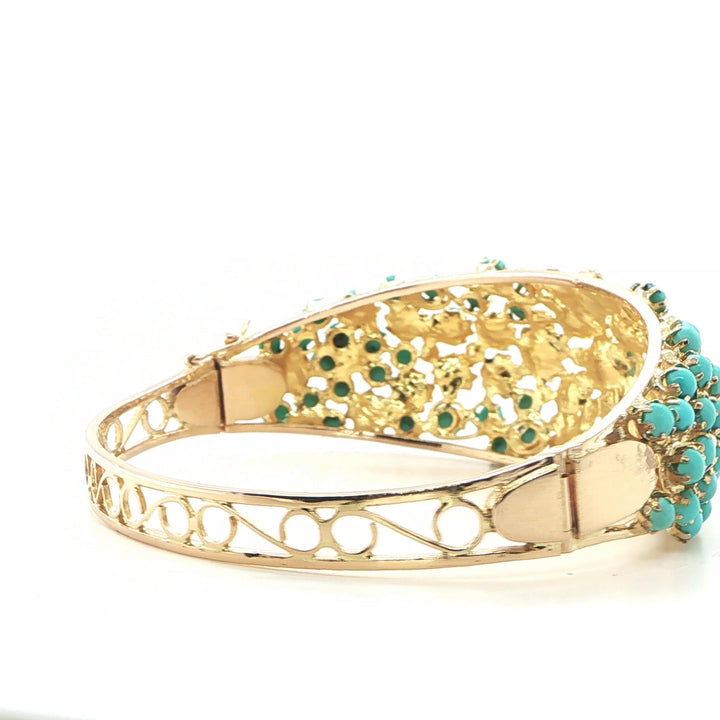 Vintage 14K Yellow Gold Turquoise Cabochon Bangle
