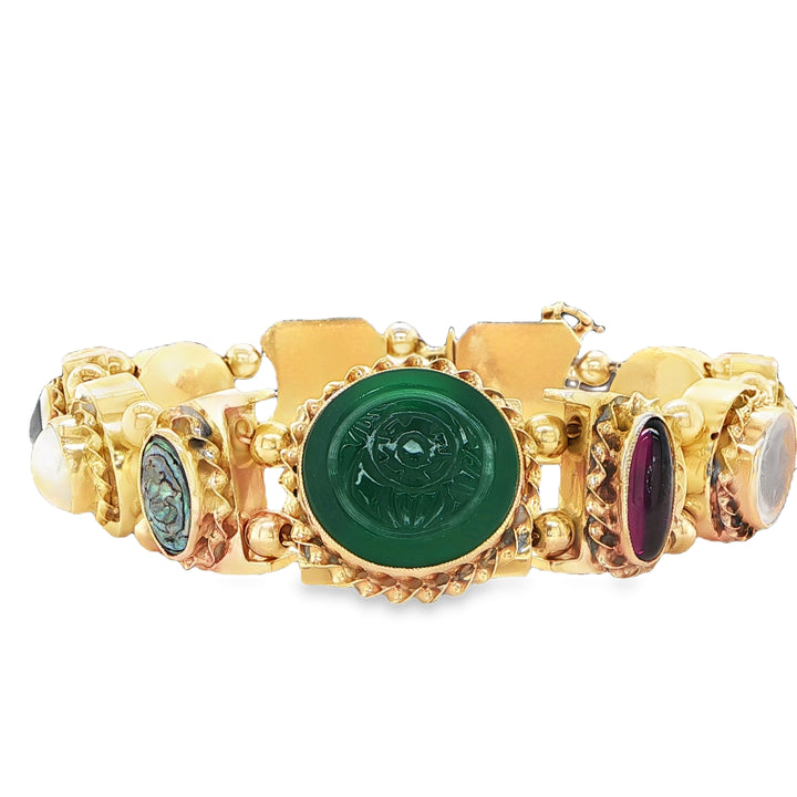 Antique 14K Yellow Gold Gemstone Slide Bracelet