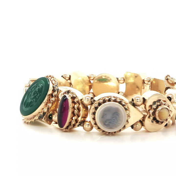 Antique 14K Yellow Gold Gemstone Slide Bracelet