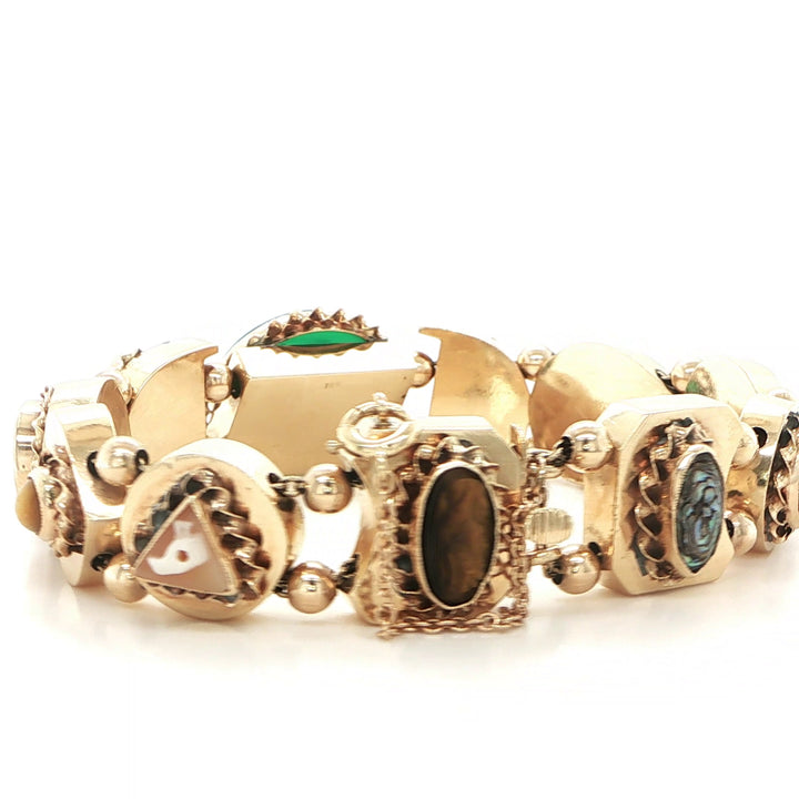 Antique 14K Yellow Gold Gemstone Slide Bracelet