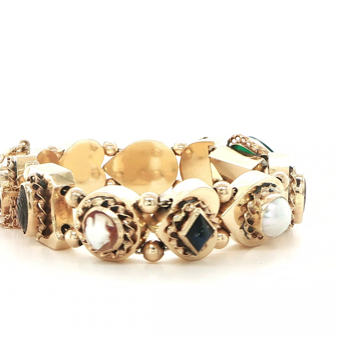 Antique 14K Yellow Gold Gemstone Slide Bracelet
