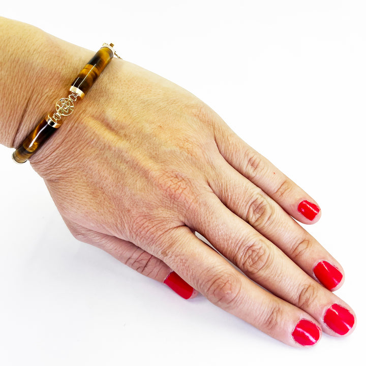 14K Yellow Gold Tiger Eye Station Bracelet