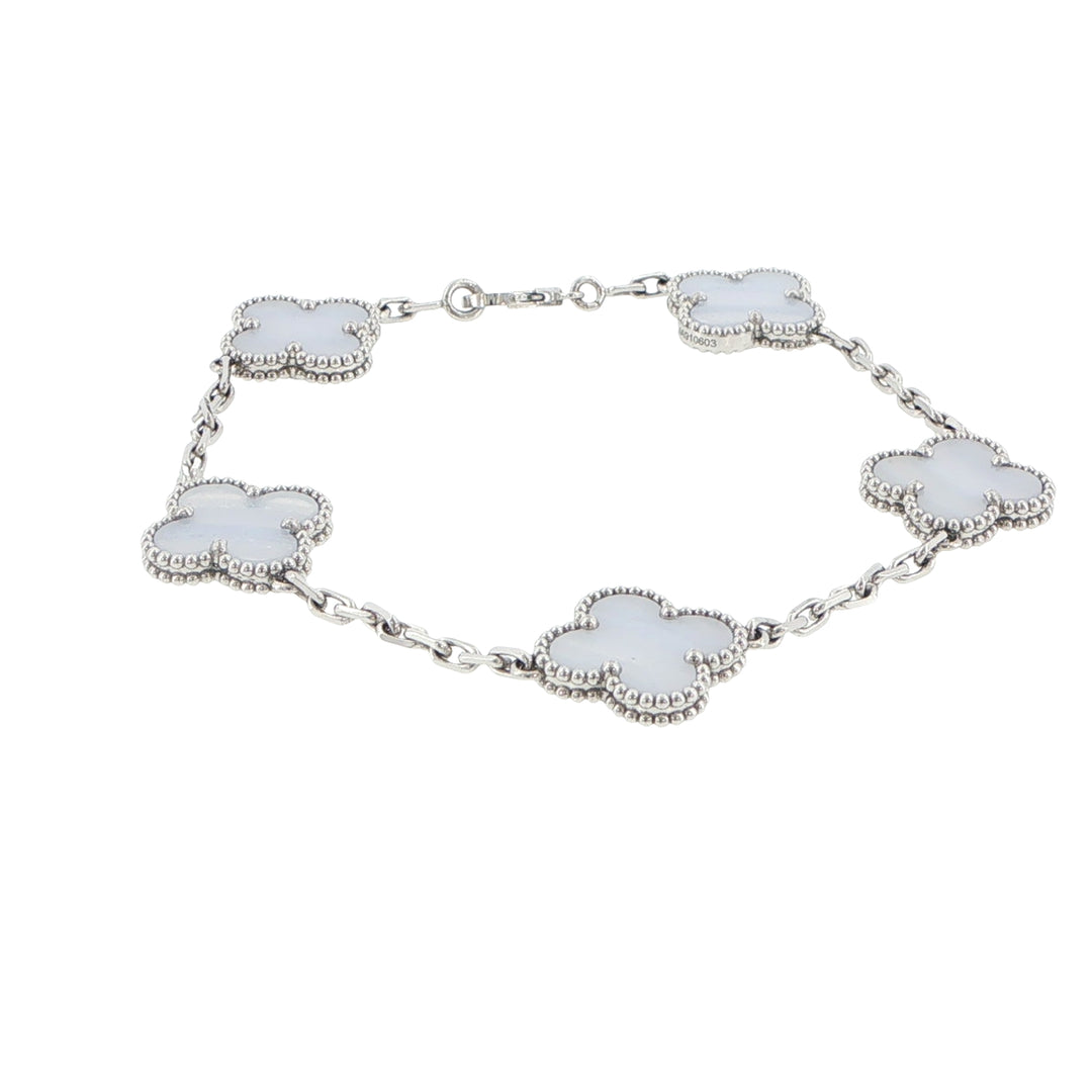 Van Cleef & Arpels Alhambra Chalcedony Bracelet 18K Gold 5 Motif