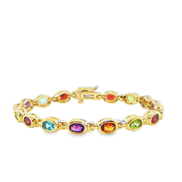 14K Yellow Gold Rainbow Gemstone Bracelet