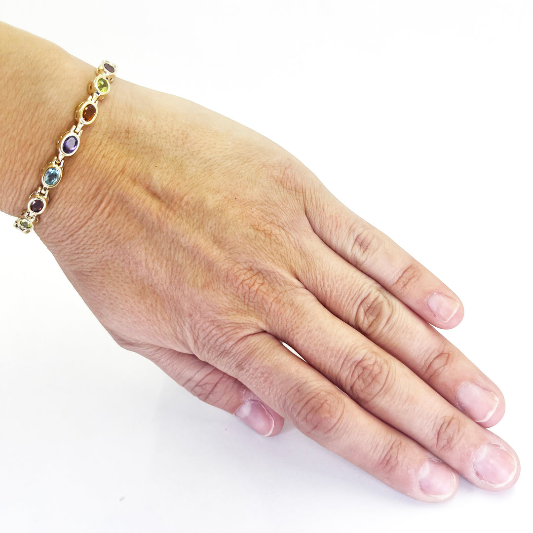 14K Yellow Gold Rainbow Gemstone Bracelet
