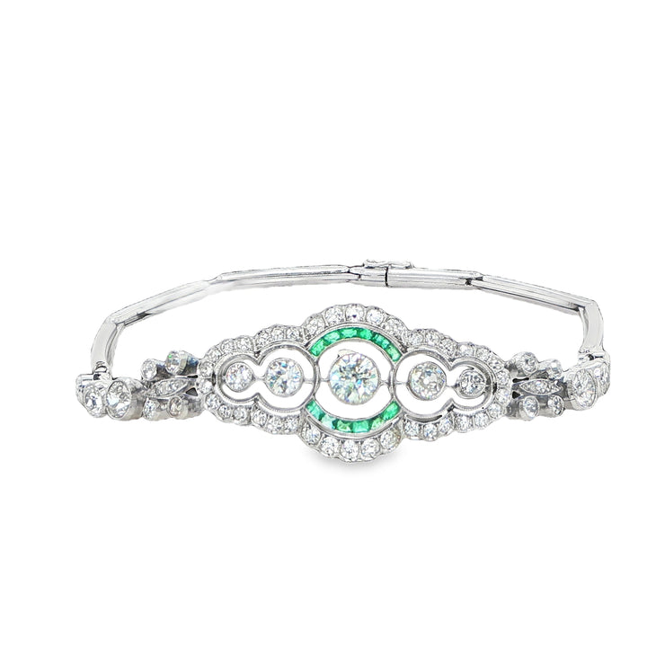 Art Deco Platinum Emerald & Old Mine Diamond Bracelet