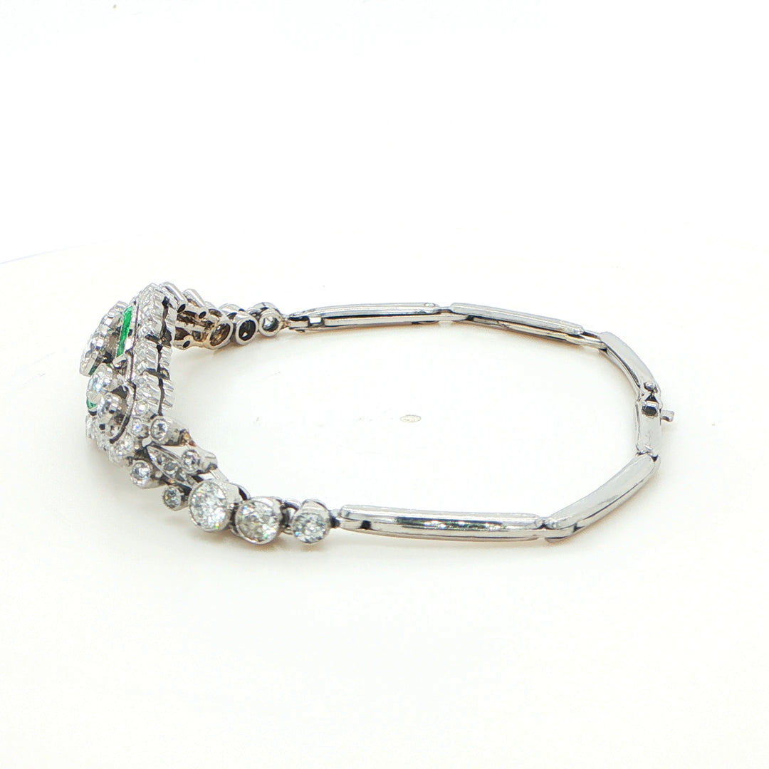 Art Deco Platinum Emerald & Old Mine Diamond Bracelet