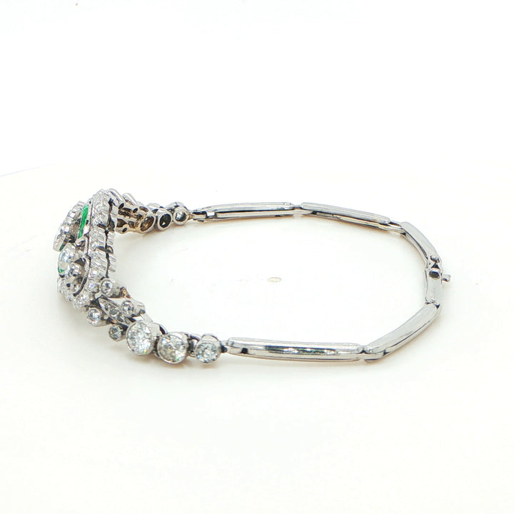 Art Deco Platinum Emerald & Old Mine Diamond Bracelet