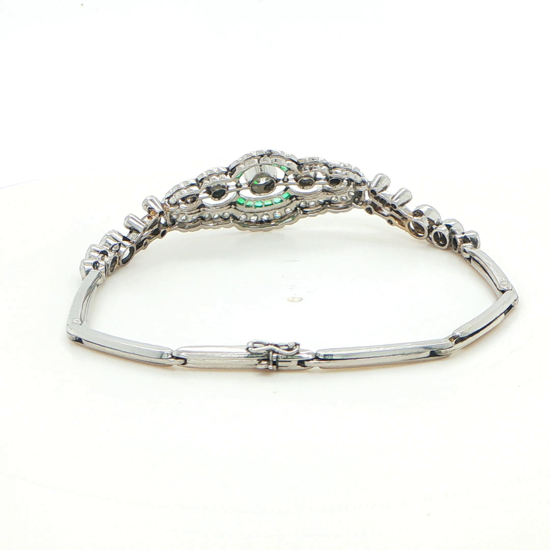 Art Deco Platinum Emerald & Old Mine Diamond Bracelet