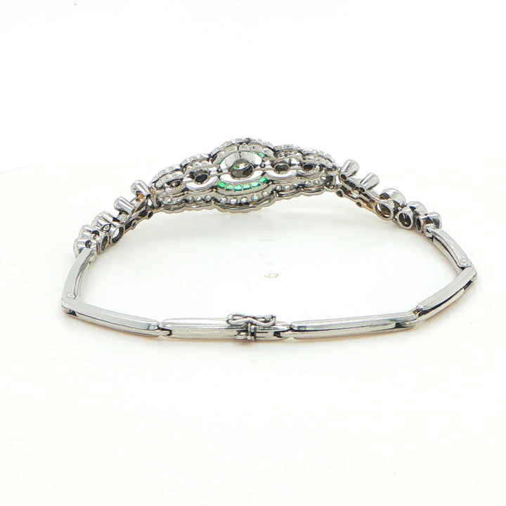 Art Deco Platinum Emerald & Old Mine Diamond Bracelet