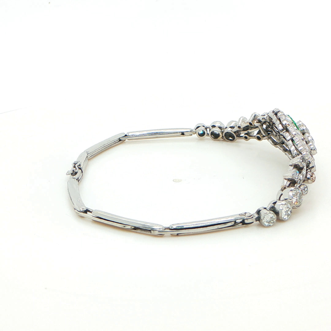 Art Deco Platinum Emerald & Old Mine Diamond Bracelet
