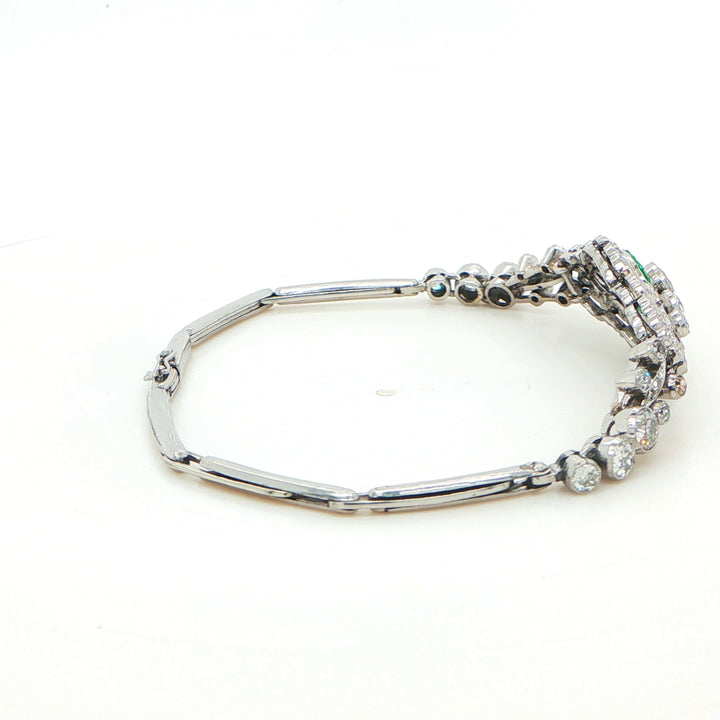 Art Deco Platinum Emerald & Old Mine Diamond Bracelet