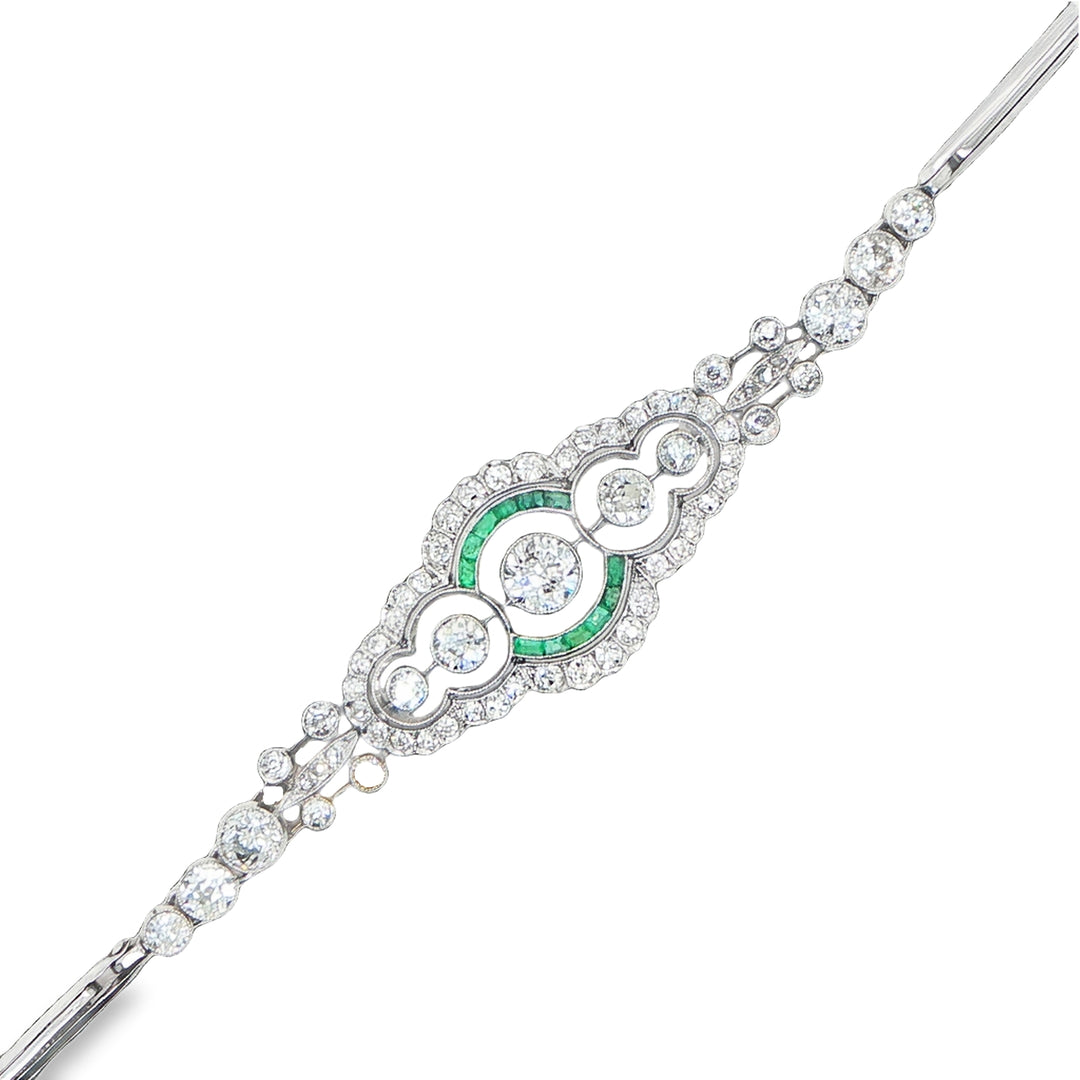 Art Deco Platinum Emerald & Old Mine Diamond Bracelet