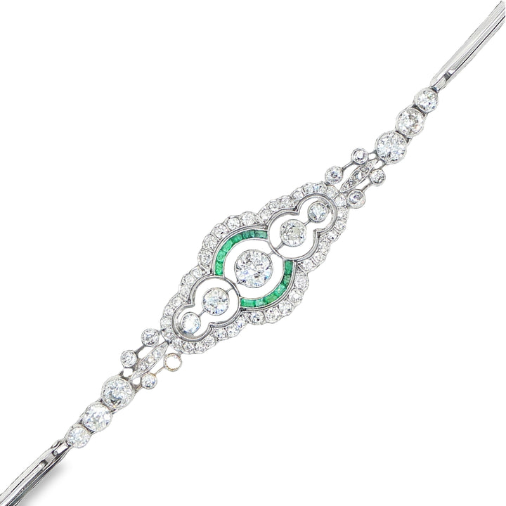 Art Deco Platinum Emerald & Old Mine Diamond Bracelet