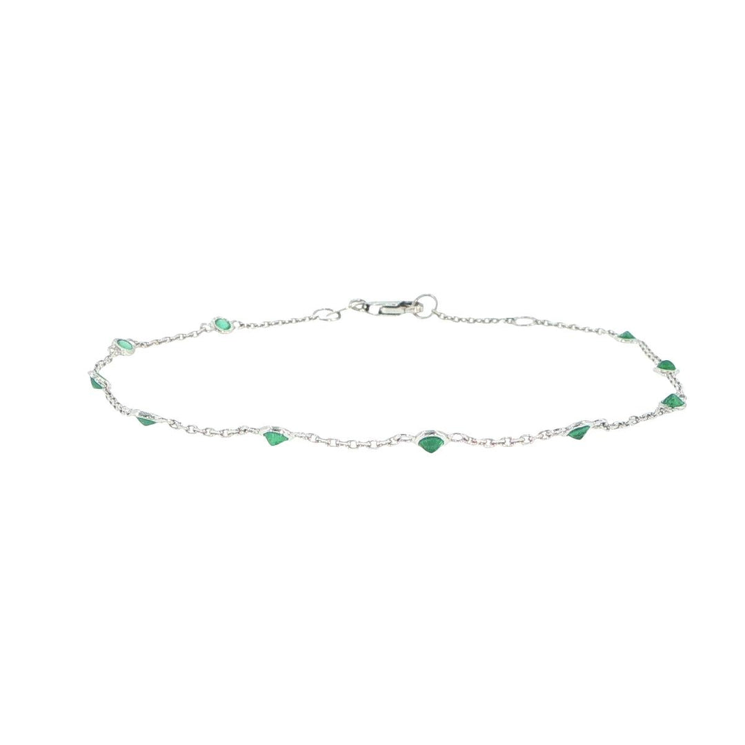 14K White Gold Emerald Station Bracelet