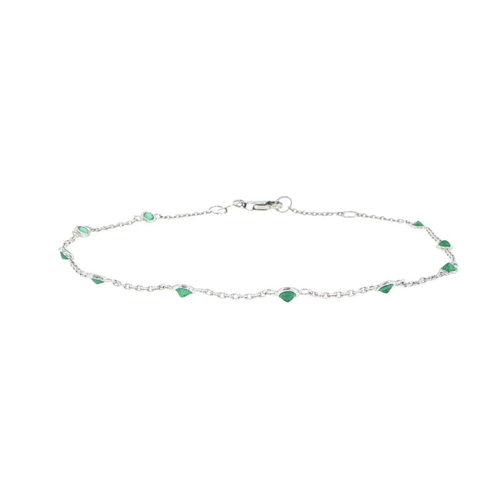 14K White Gold Emerald Station Bracelet