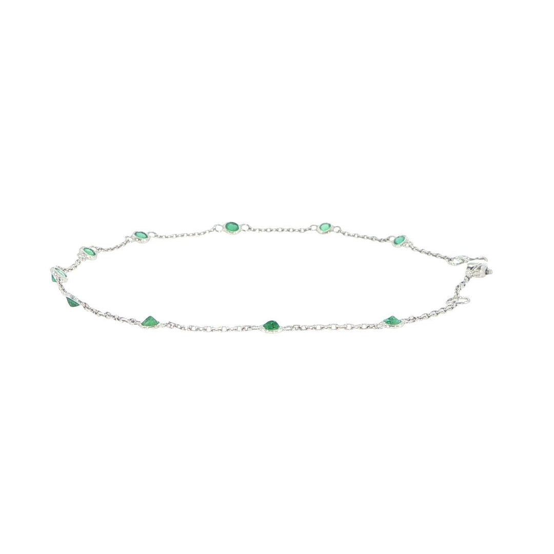 14K White Gold Emerald Station Bracelet