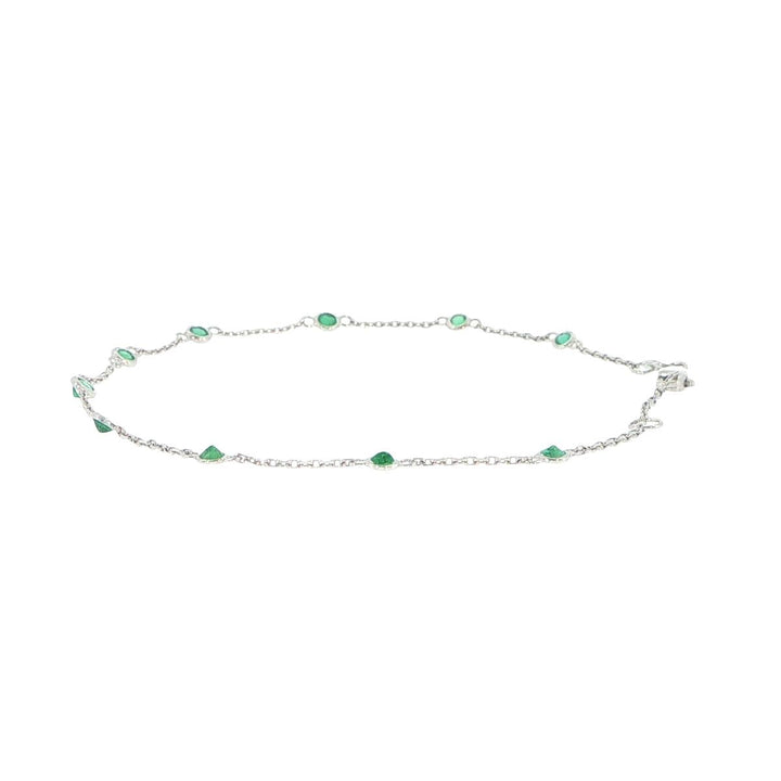 14K White Gold Emerald Station Bracelet
