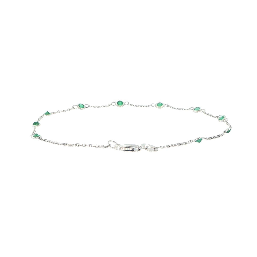 14K White Gold Emerald Station Bracelet