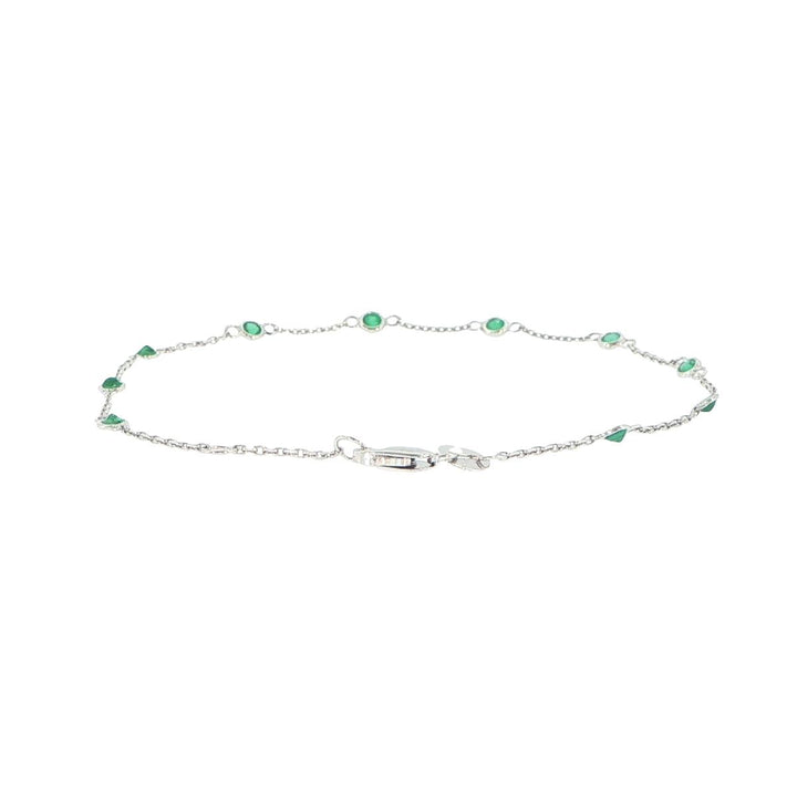14K White Gold Emerald Station Bracelet