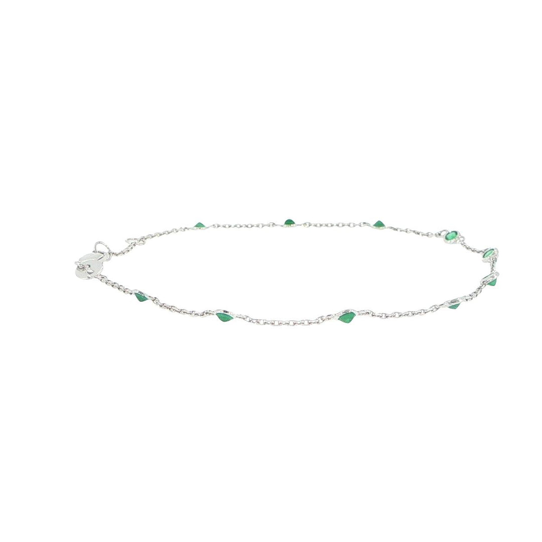 14K White Gold Emerald Station Bracelet