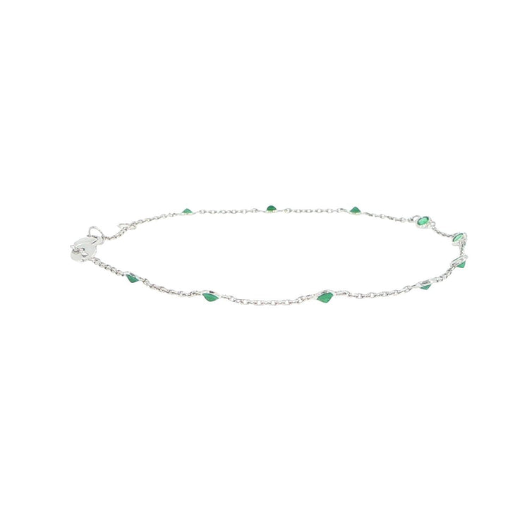 14K White Gold Emerald Station Bracelet