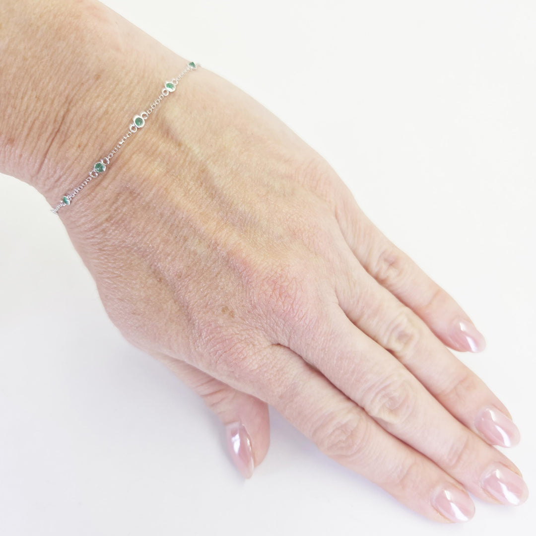 14K White Gold Emerald Station Bracelet