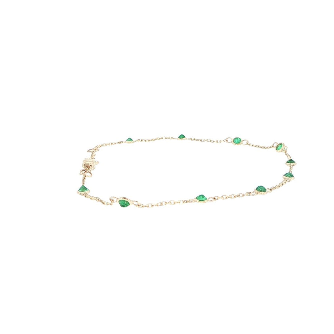 14K Yellow Gold Emerald Station Bracelet