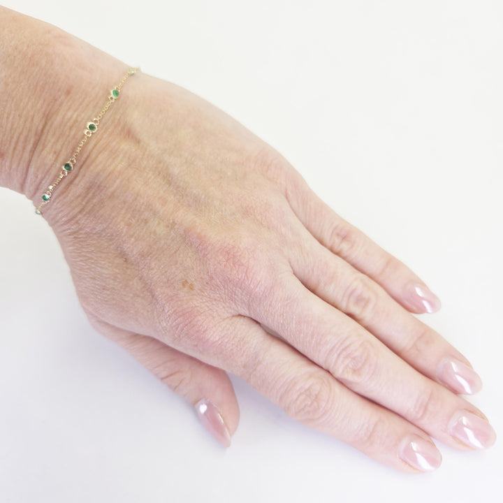 14K Yellow Gold Emerald Station Bracelet