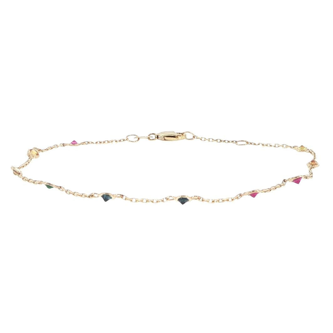 14K Yellow Gold Multi-Gemstone Station Bracelet