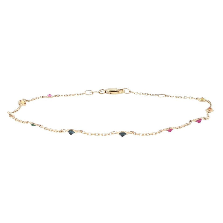 14K Yellow Gold Multi-Gemstone Station Bracelet