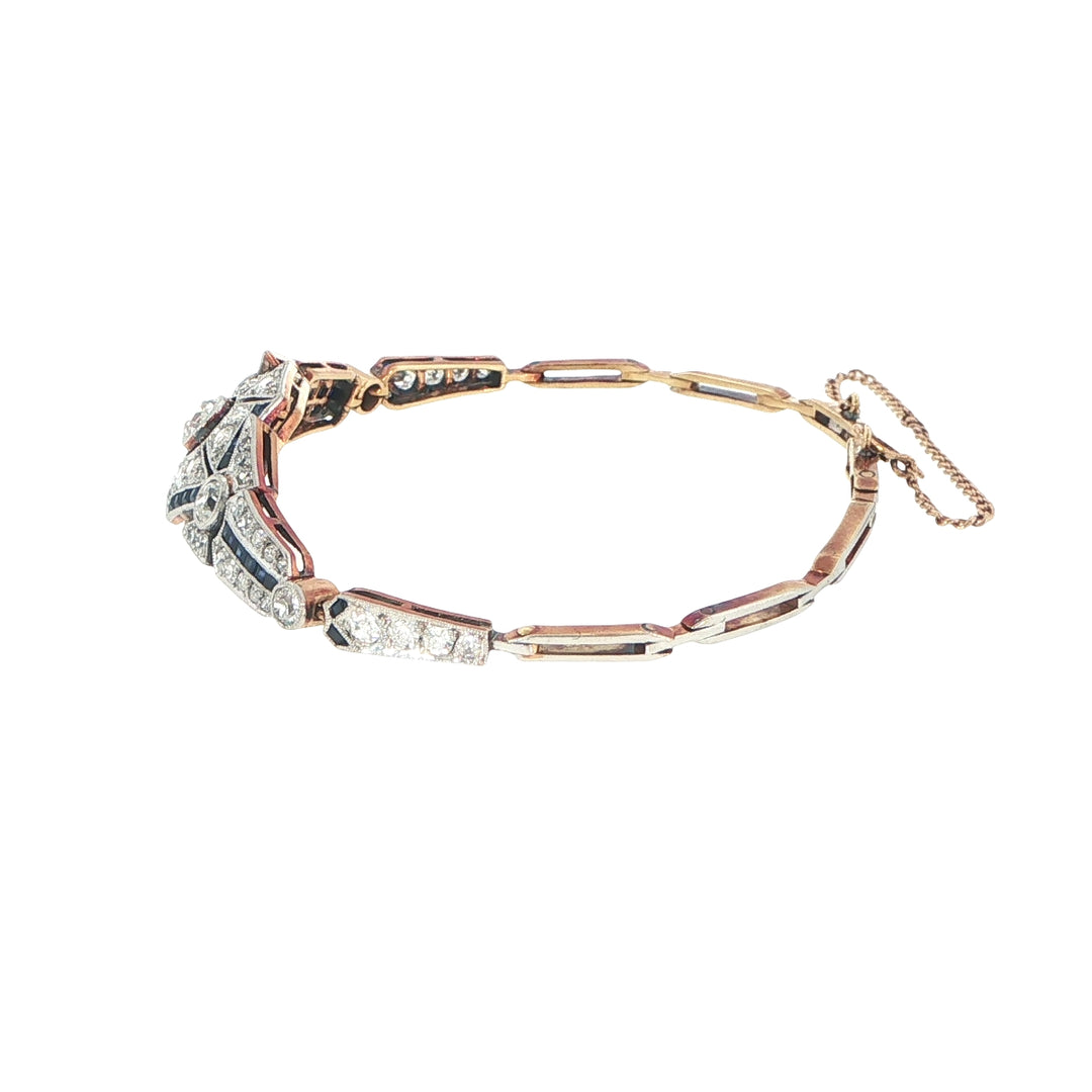 18K Yellow & White Gold Art Deco Diamond and Sapphire Bracelet