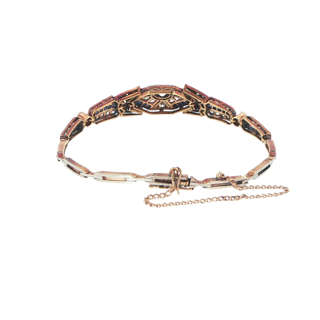 18K Yellow & White Gold Art Deco Diamond and Sapphire Bracelet