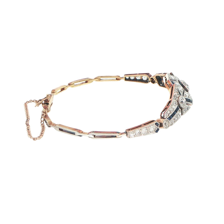 18K Yellow & White Gold Art Deco Diamond and Sapphire Bracelet
